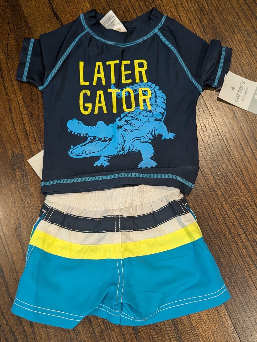 Carter's Navy Rash Guard & Blue Swim Shorts 'Later Gator' Set